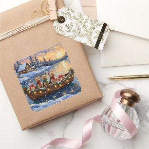 Yorkipoo Weihnachtsboot-Feiertag Quadratischer Aufkleber