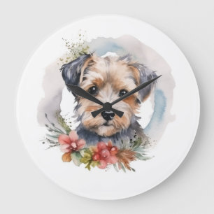 Yorkipoo-Weihnachtskranz Festiver Hund Große Wanduhr