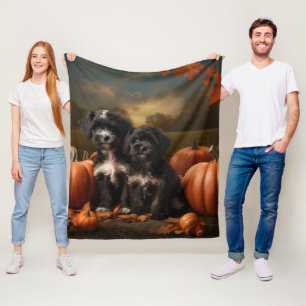 Yorkipoo-Welpe Herbstfreude Kürbis Fleecedecke