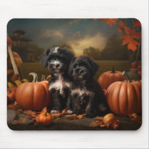 Yorkipoo Welpe Herbstfreude Kürbis Mousepad