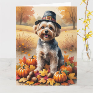Yorkipos im Herbst hinterlässt Erntedank Kunst Karte