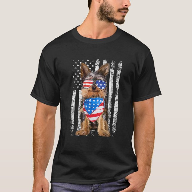 Yorkshire American Flag Patriotic Yorkie Dog 4h T-Shirt (Vorderseite)