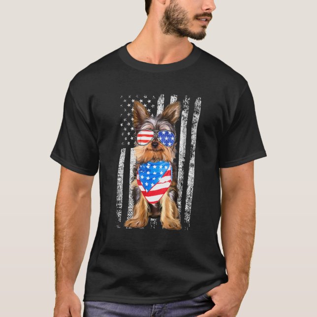 Yorkshire American Flag Patriotic Yorkie Dog 4th O T-Shirt (Vorderseite)