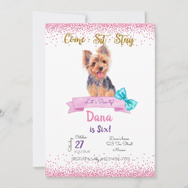 Yorkshire Birthday Invitation, Yorkshire Terrier, Einladung (Vorderseite)