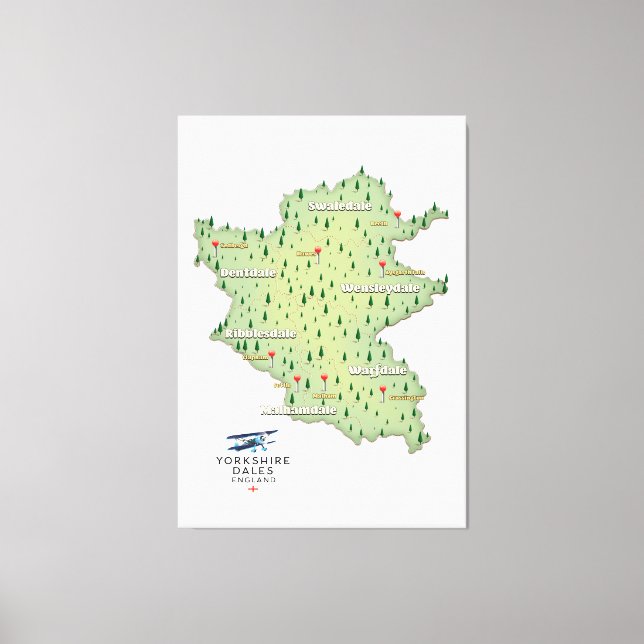 Yorkshire Dales England Map Leinwanddruck (Vorderseite)