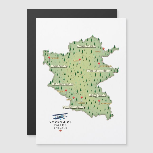 Yorkshire Dales England Map Magnetkarte (Vorne/Hinten)