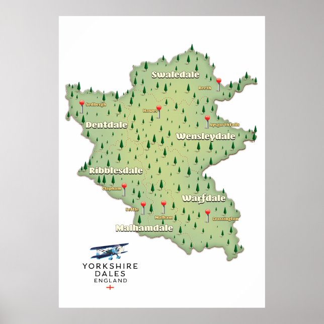 Yorkshire Dales England Map Poster (Vorne)