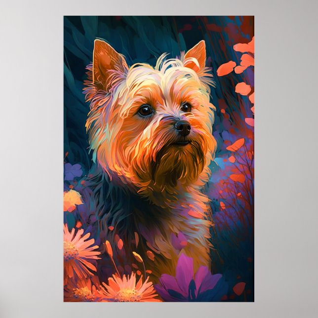 Yorkshire Dog Animal Portrait Painting Pet Zuhause Poster (Vorne)