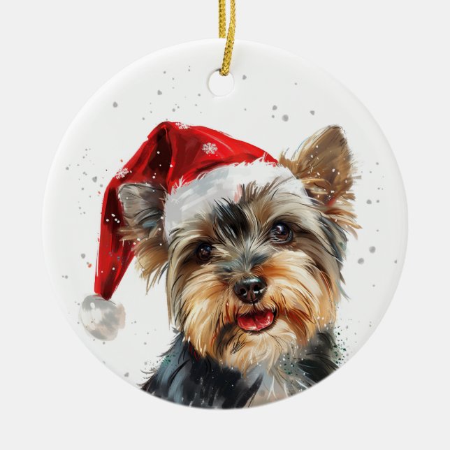 Yorkshire Dog Christmas Personalized Keramik Ornament (Vorne)