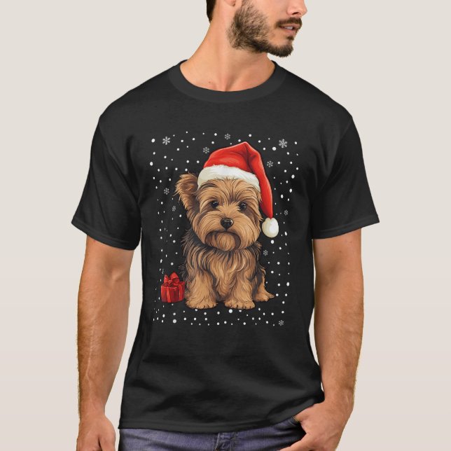 Yorkshire Dog Christmas Weihnachtsmannmütze Yorkie T-Shirt (Vorderseite)