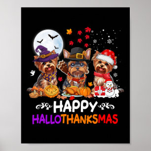 Yorkshire Dog Weihnachten Frohe Hallothankmas Dank Poster
