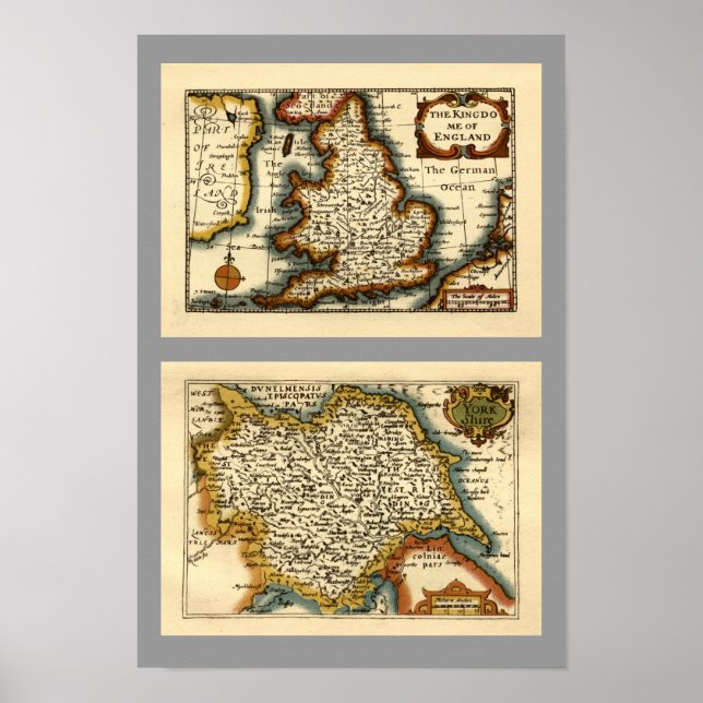Yorkshire Landkreis Map, England Poster (Vorne)