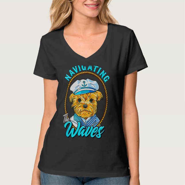 Yorkshire Sailor Navigating the Waves Yorkie Puppy T-Shirt (Vorderseite)