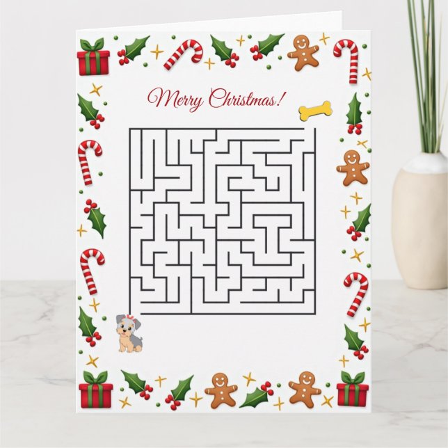 Yorkshire Terier Christmas Maze Puzzle Holiday Karte (Vorderseite)