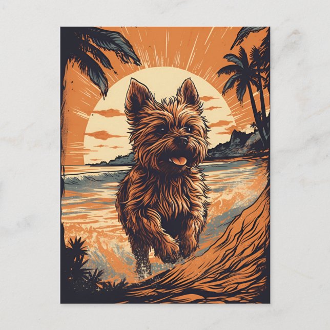 Yorkshire-Terrier am Strand Postkarte (Vorderseite)
