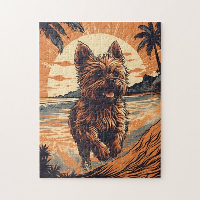 Yorkshire-Terrier am Strand Puzzle (Vertikal)