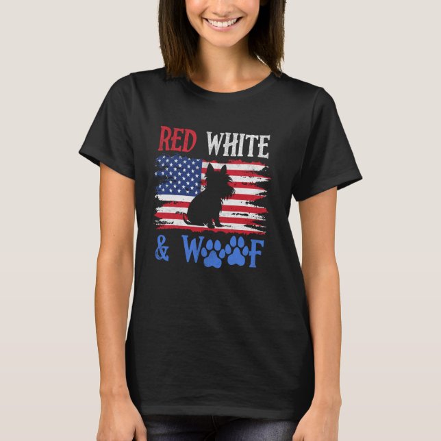 Yorkshire Terrier American Flag USA Red White & Wo T-Shirt (Vorderseite)