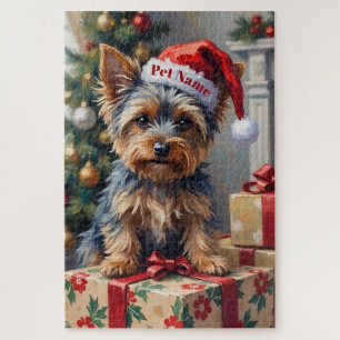 Yorkshire Terrier auf Geschenken mit Santa-Hut Puzzle