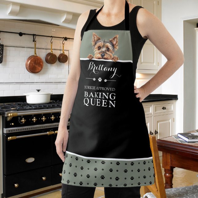 Yorkshire Terrier Baking Queen Sage Green Custom Schürze (Von Creator hochgeladen)