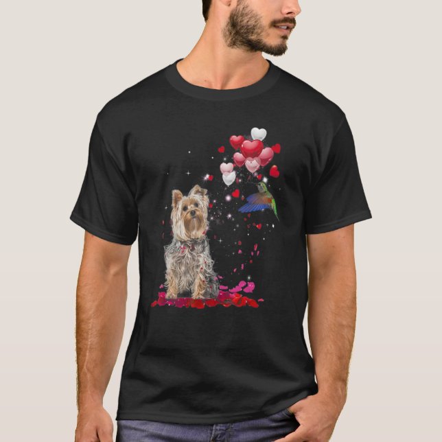 Yorkshire Terrier Balloon Hummingbird Liebe R T-Shirt (Vorderseite)