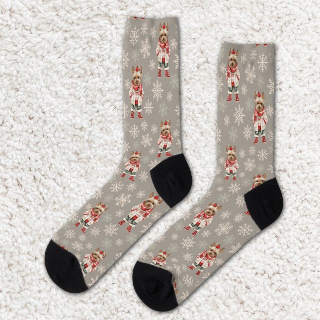 Yorkshire Terrier Beige Weihnachtssocken Socken (Von Creator hochgeladen)