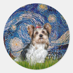 Yorkshire Terrier (Biewer) - Starry Night Runder Aufkleber