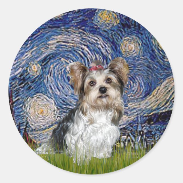 Yorkshire Terrier (Biewer) - Starry Night Runder Aufkleber (Vorderseite)