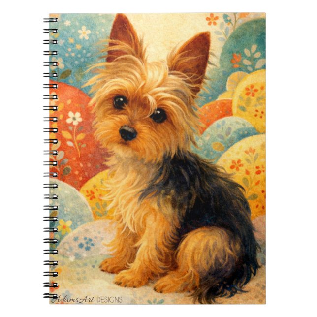 Yorkshire Terrier Blumige Kunst Notizblock (Vorderseite)