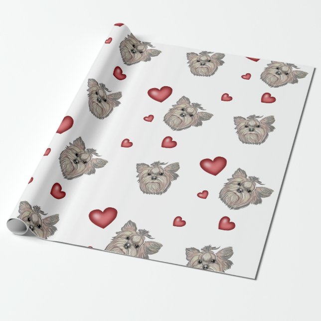 Yorkshire Terrier Bows Hearts Geschenk Geschenkpapier (Ungerollt)