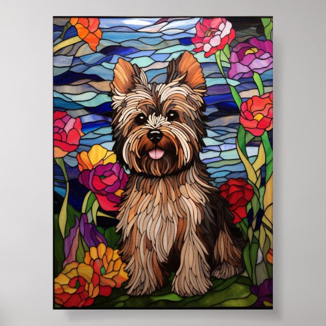 Yorkshire Terrier Buntglasfenster-Design Poster (Vorne)