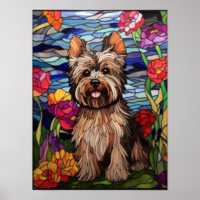 Yorkshire Terrier Buntglasfenster-Design Poster (Vorne)