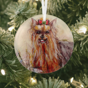 Yorkshire Terrier by Hevener Glass Ornament Aus Glas
