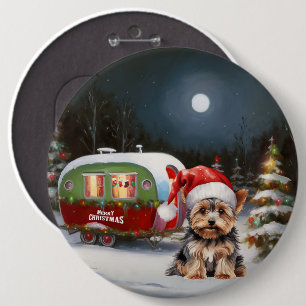 Yorkshire Terrier Caravan Christmas Adventure Button