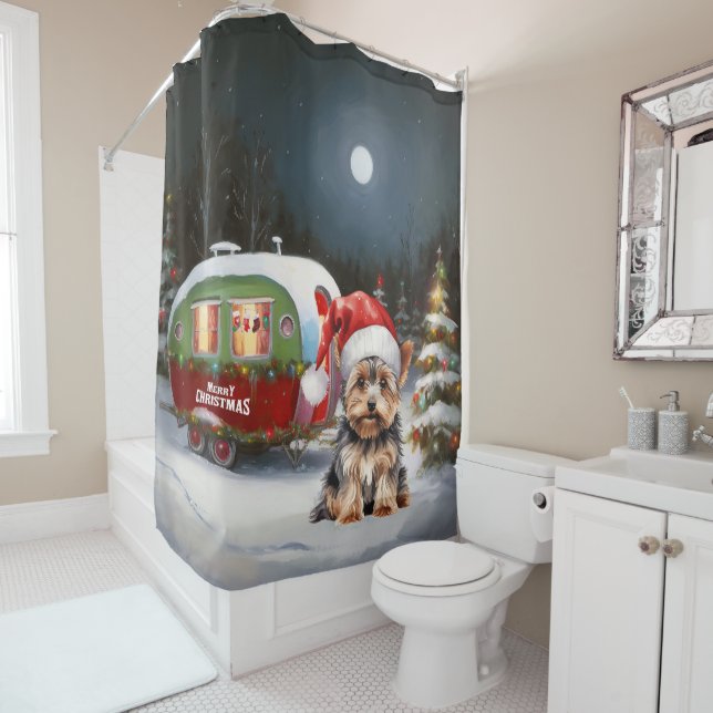 Yorkshire Terrier Caravan Christmas Adventure Duschvorhang (Beispiel)