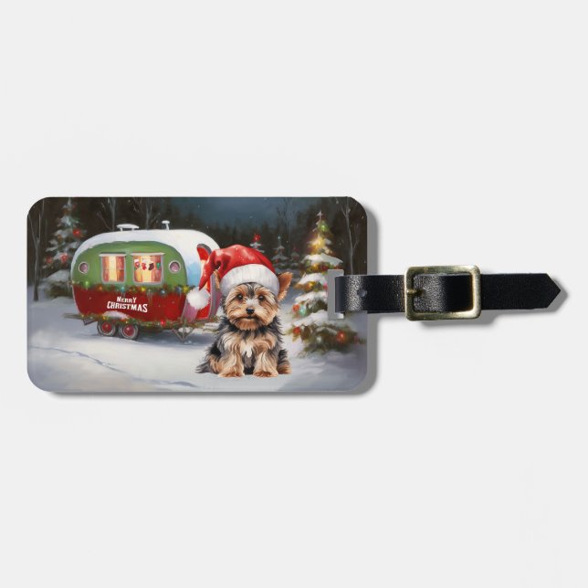Yorkshire Terrier Caravan Christmas Adventure Gepäckanhänger (Vorderseite horizontal)