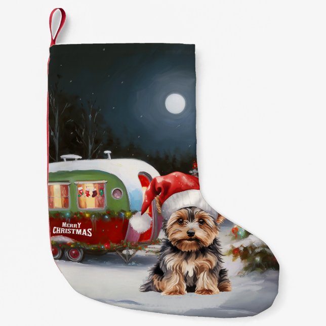 Yorkshire Terrier Caravan Christmas Adventure Kleiner Weihnachtsstrumpf (Vorderseite)