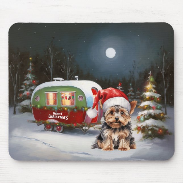 Yorkshire Terrier Caravan Christmas Adventure Mousepad (Vorne)
