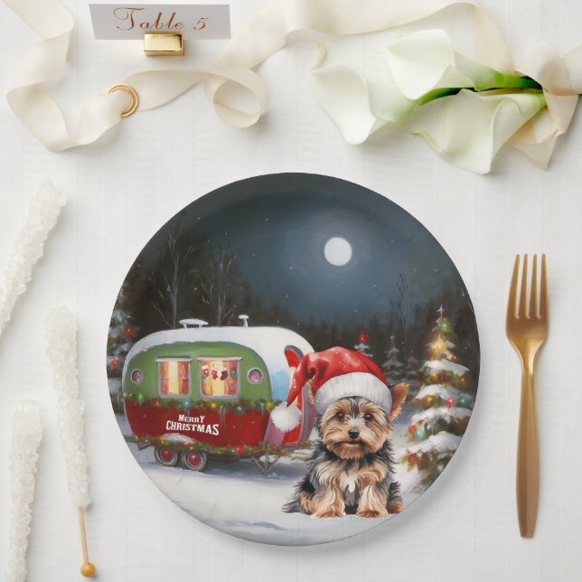 Yorkshire Terrier Caravan Christmas Adventure Pappteller (Hochzeit)