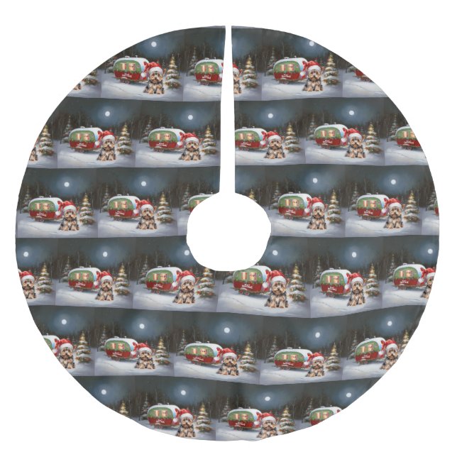 Yorkshire Terrier Caravan Christmas Adventure Polyester Weihnachtsbaumdecke (Vorderseite)