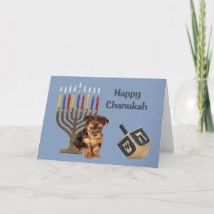 Yorkshire Terrier Chanukah Card Menorah Dreidel Feiertagskarte