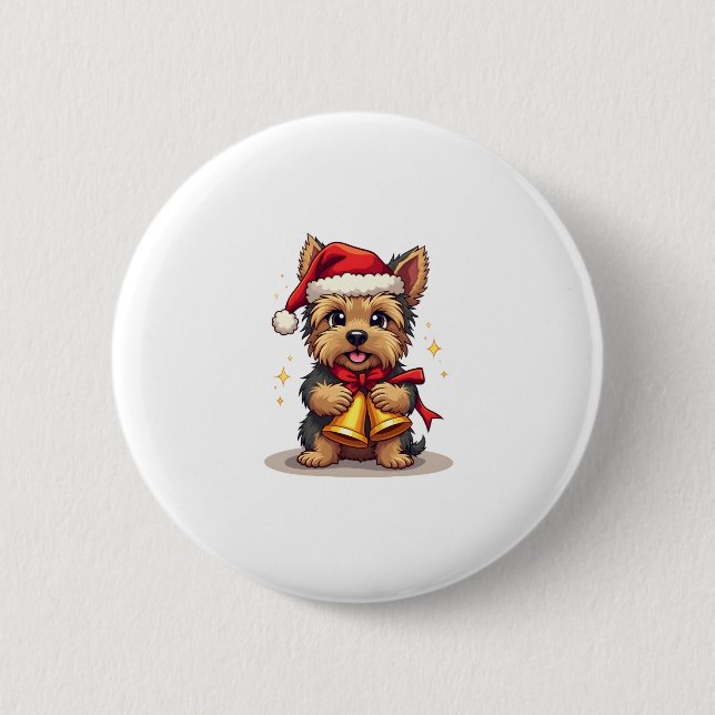 Yorkshire Terrier Christmas Bells Button (Vorderseite)