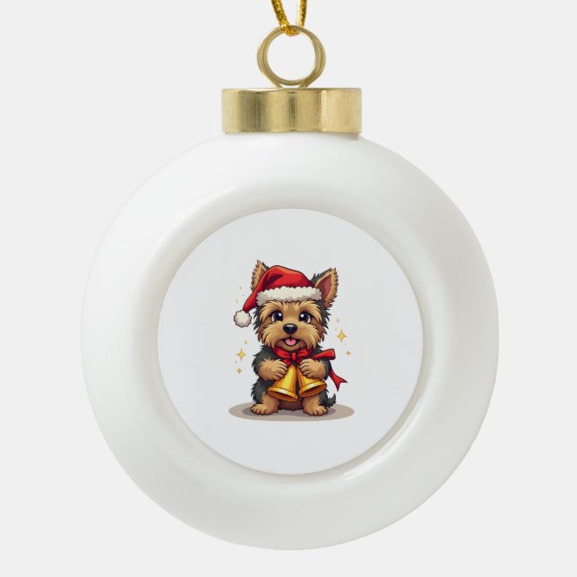 Yorkshire Terrier Christmas Bells Keramik Kugel-Ornament (Vorderseite)
