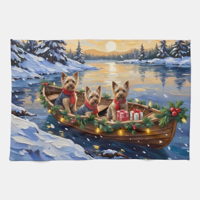 Yorkshire Terrier Christmas Boat Holiday Geschirrtuch (Horizontal)