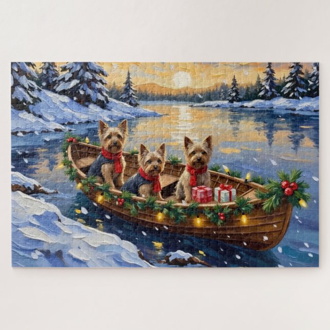 Yorkshire Terrier Christmas Boat Holiday Puzzle (Horizontal)