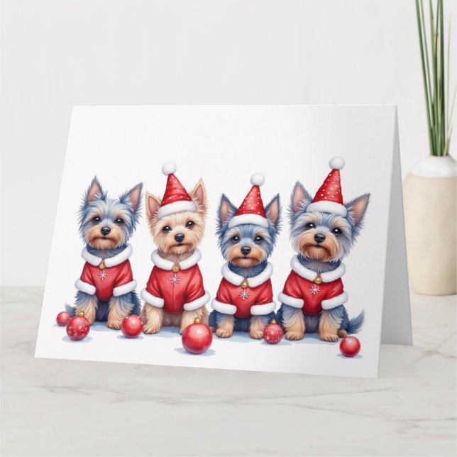 Yorkshire Terrier Christmas Dress Santa Hat Karte (Vorderseite)