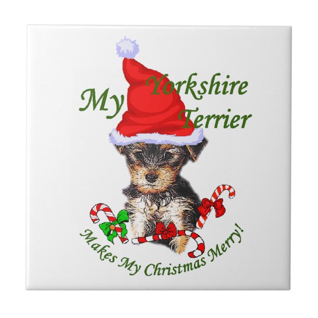 Yorkshire Terrier Christmas Fliese (Vorderseite)