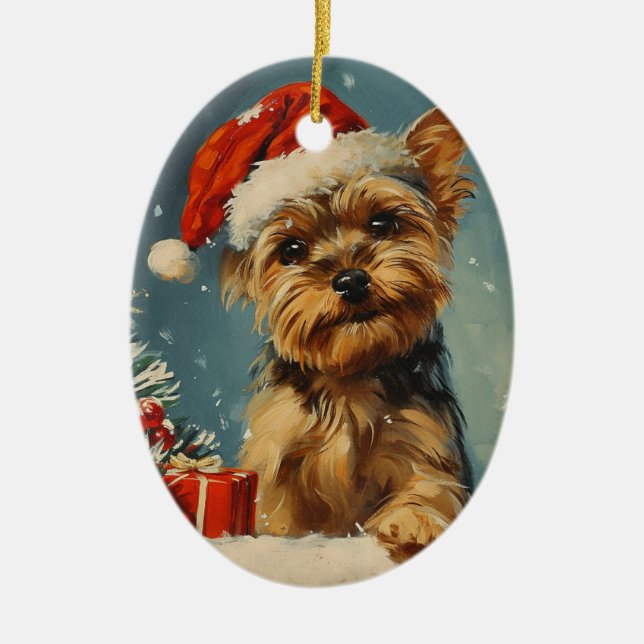 Yorkshire Terrier Christmas Keramik Ornament (Vorne)