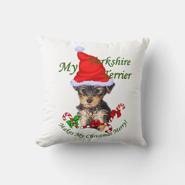 Yorkshire Terrier Christmas Kissen (Vorderseite)