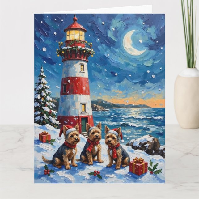 Yorkshire Terrier Christmas Lighthouse Holiday Karte (Vorderseite)