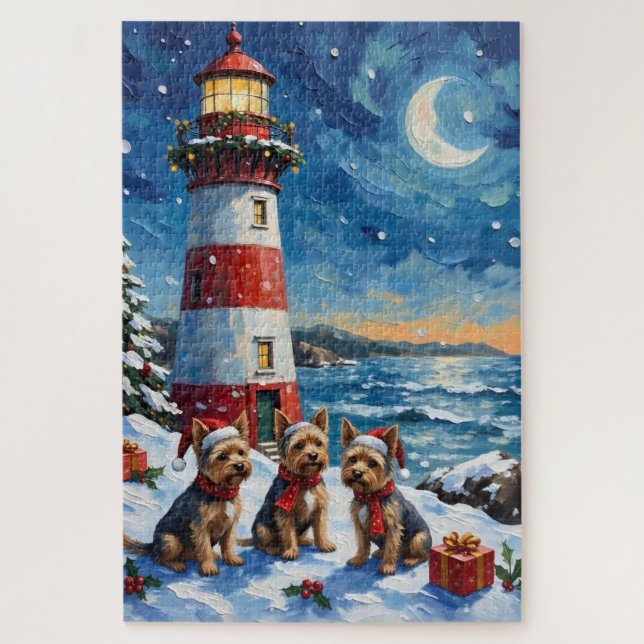 Yorkshire Terrier Christmas Lighthouse Holiday Puzzle (Vertikal)